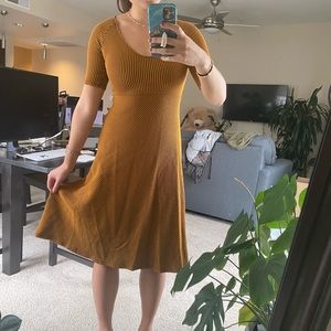 Zara knit yellow striped midi dress
